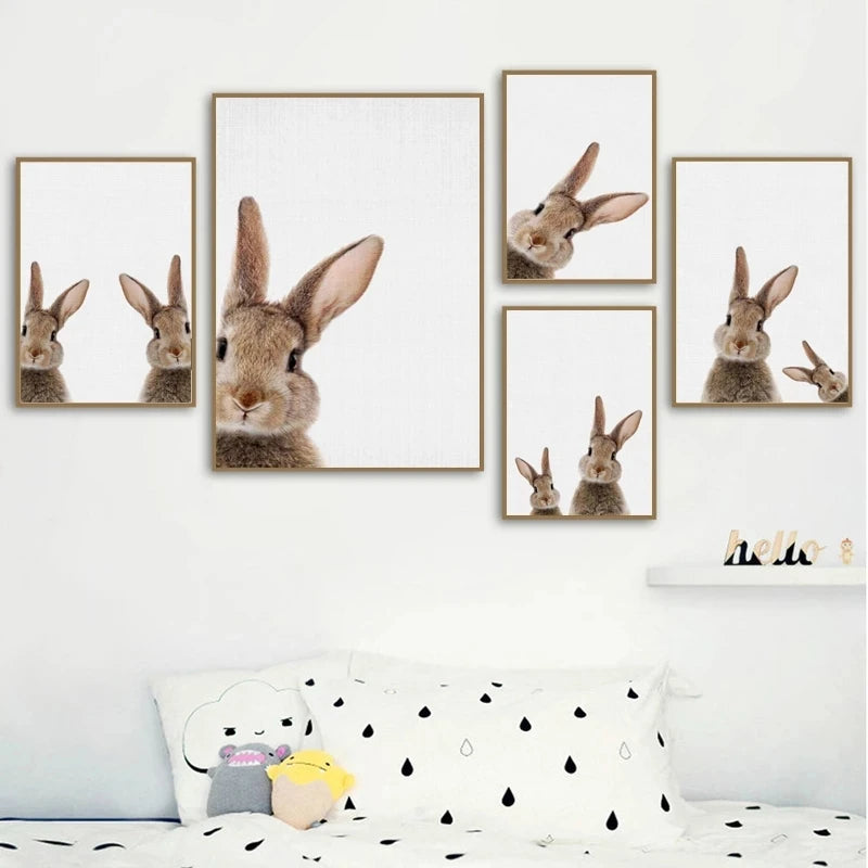 Cute Bunny Rabbit Photoshoot Poster Wall Art Fine Art Canvas Prints Baby Animal Pictures For Nursery Room Children's Room Wall Decor