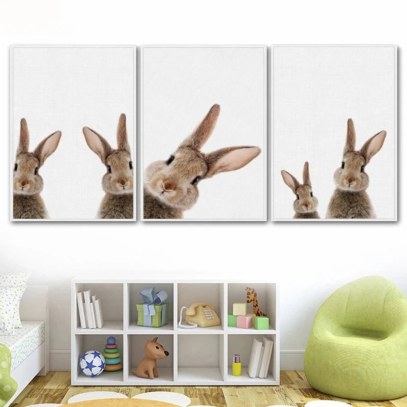 Cute Bunny Rabbit Photoshoot Poster Wall Art Fine Art Canvas Prints Baby Animal Pictures For Nursery Room Children's Room Wall Decor