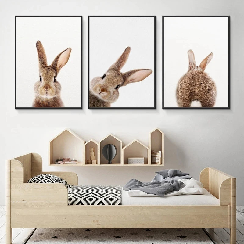 Cute Bunny Rabbit Photoshoot Poster Wall Art Fine Art Canvas Prints Baby Animal Pictures For Nursery Room Children's Room Wall Decor
