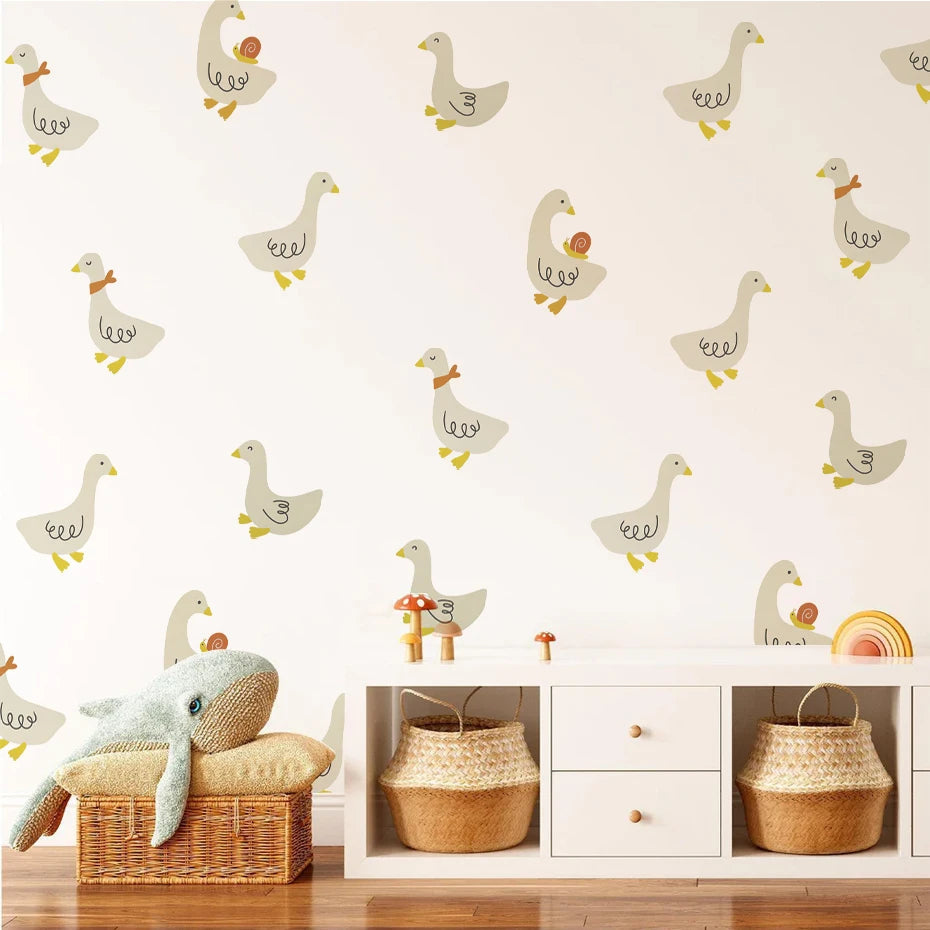 Cute Cartoon Duck Wall Decals – Soft Pastel Vinyl Wall Stickers for Children's Nursery, Kids Room or Playroom Decor