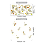 Measurement chart of cartoon duck wall stickers with layout and finished size dimensions.