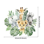 Illustration of five baby animals surrounded by leaves with dimensions indicated.