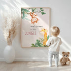 Cute Cartoon Jungle Animal Nursery Wall Art Fine Art Canvas Prints for Kids Room, Baby Bedroom or Playroom Decor