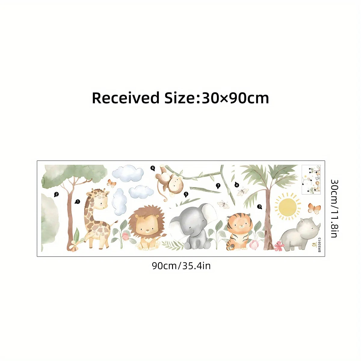 Cute Cartoon Jungle Animals Wall Decals – Peel & Stick Lion Giraffe Elephant Tiger Wall Stickers for Nursery Classroom, Kindergarten & Children's Playroom Spaces