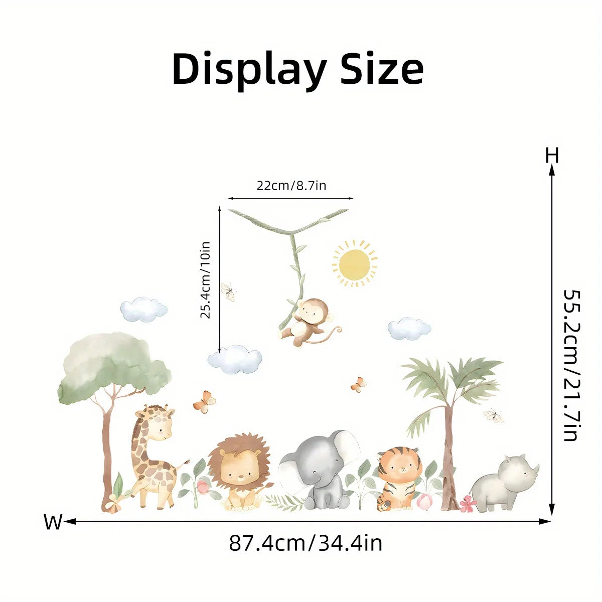 Cute Cartoon Jungle Animals Wall Decals – Peel & Stick Lion Giraffe Elephant Tiger Wall Stickers for Nursery Classroom, Kindergarten & Children's Playroom Spaces