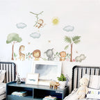 Cute Cartoon Jungle Animals Wall Decals – Peel & Stick Lion Giraffe Elephant Tiger Wall Stickers for Nursery Classroom, Kindergarten & Children's Playroom Spaces