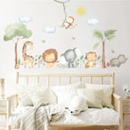 Cute Cartoon Jungle Animals Wall Decals – Peel & Stick Lion Giraffe Elephant Tiger Wall Stickers for Nursery Classroom, Kindergarten & Children's Playroom Spaces