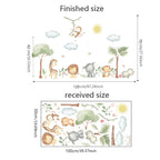 Cute Cartoon Jungle Animals Wall Decals – Peel & Stick Lion Giraffe Elephant Tiger Wall Stickers for Nursery Classroom, Kindergarten & Children's Playroom Spaces