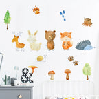 Cute Cartoon Woodland Animals Wall Decals – Bear, Deer, Fox, Rabbit & Forest Animals Footprints in Vivid Color Wall Stickers for Nursery or Kids’ Room Decor