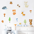 Cute Cartoon Woodland Animals Wall Decals – Bear, Deer, Fox, Rabbit & Forest Animals Footprints in Vivid Color Wall Stickers for Nursery or Kids’ Room Decor