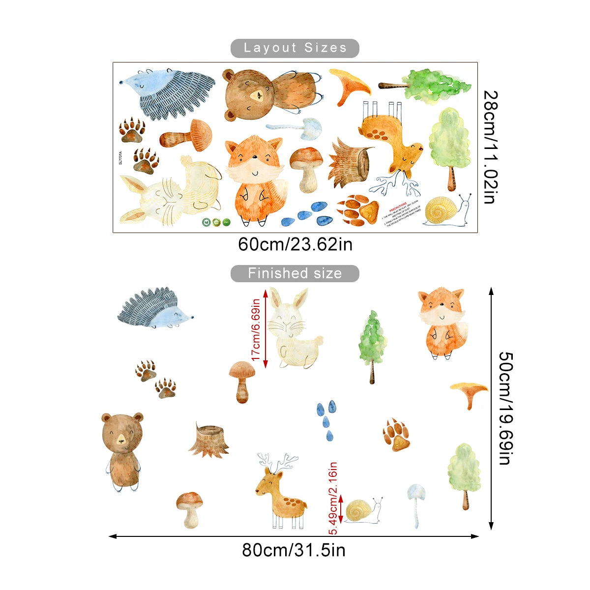 Cute Cartoon Woodland Animals Wall Decals – Bear, Deer, Fox, Rabbit & Forest Animals Footprints in Vivid Color Wall Stickers for Nursery or Kids’ Room Decor