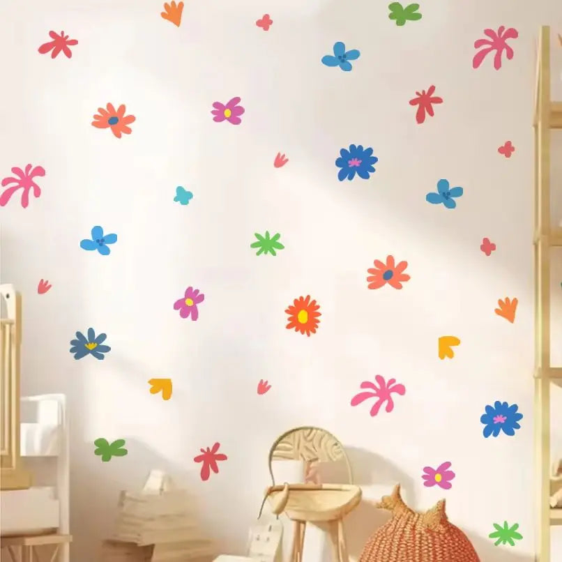 Cute Colorful Vivid Colors Floral Wall Decals - Peel & Stick Removable Wall Stickers for Children's Nursery Room Kids Room Creative DIY Home Decor