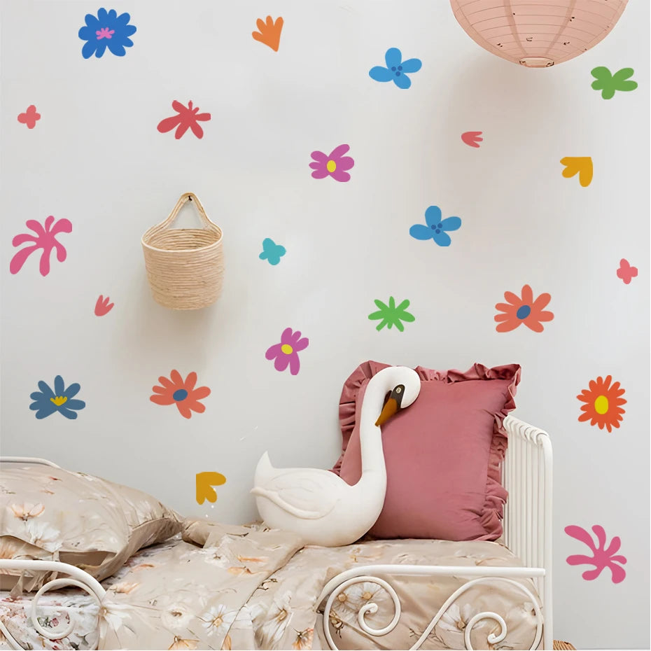 Cute Colorful Vivid Colors Floral Wall Decals - Peel & Stick Removable Wall Stickers for Children's Nursery Room Kids Room Creative DIY Home Decor