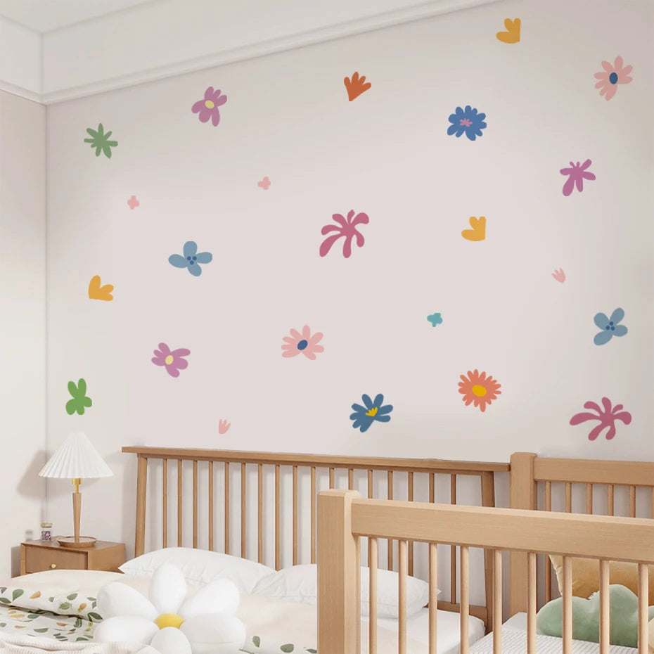 Cute Colorful Vivid Colors Floral Wall Decals - Peel & Stick Removable Wall Stickers for Children's Nursery Room Kids Room Creative DIY Home Decor