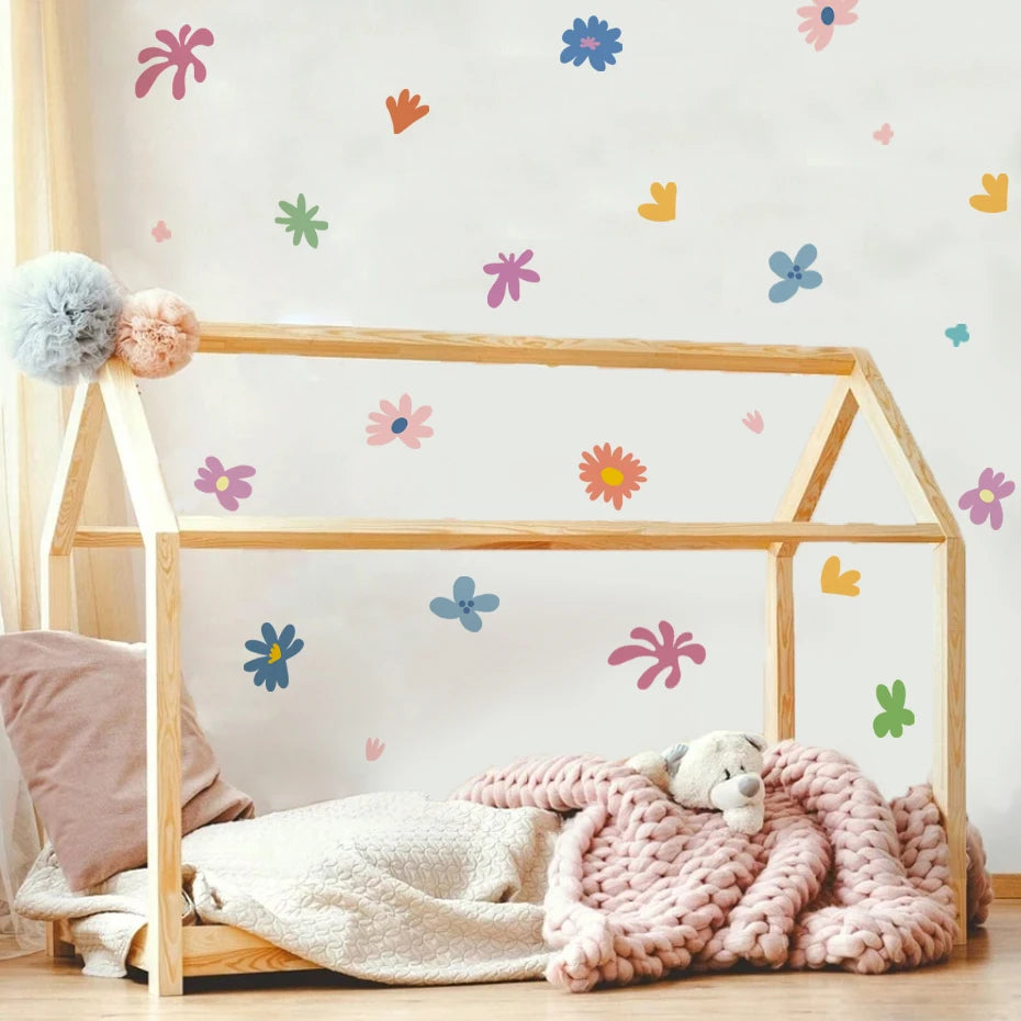 Cute Colorful Vivid Colors Floral Wall Decals - Peel & Stick Removable Wall Stickers for Children's Nursery Room Kids Room Creative DIY Home Decor