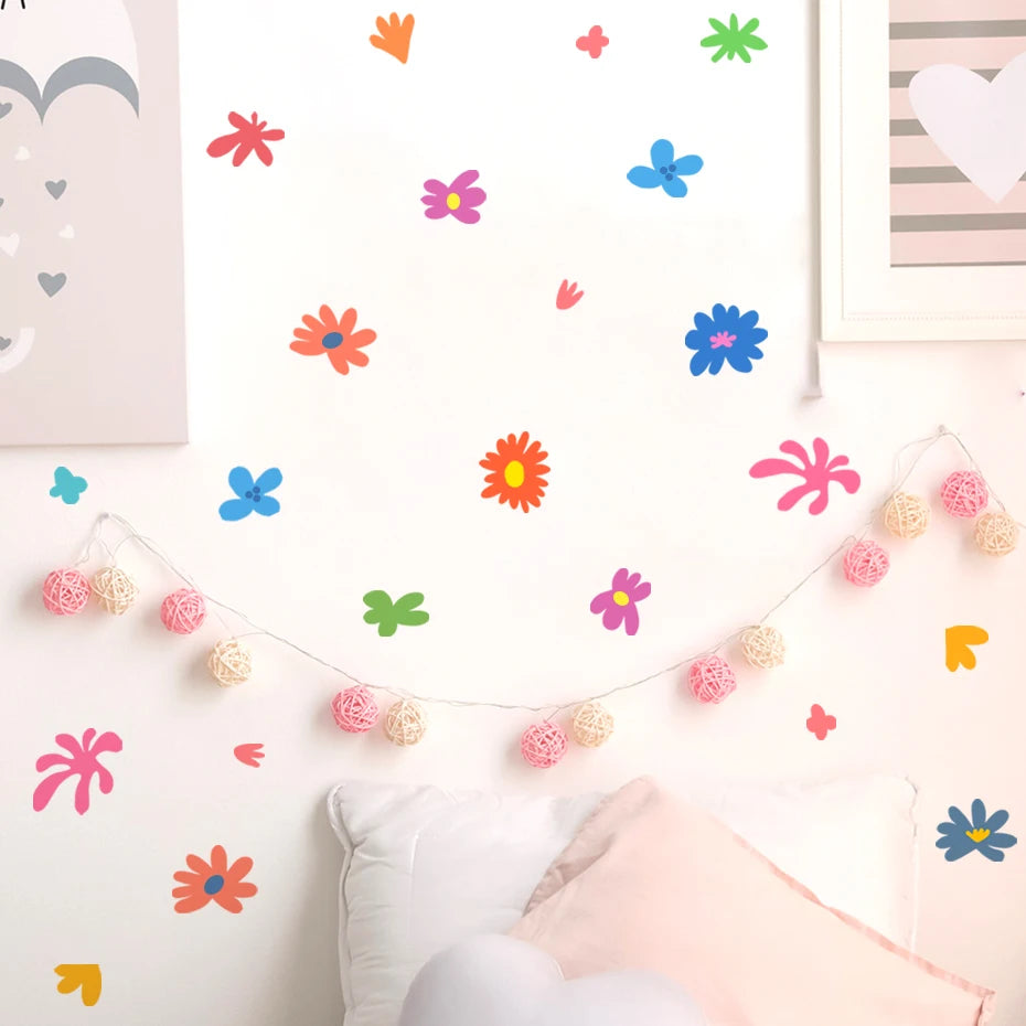 Cute Colorful Vivid Colors Floral Wall Decals - Peel & Stick Removable Wall Stickers for Children's Nursery Room Kids Room Creative DIY Home Decor