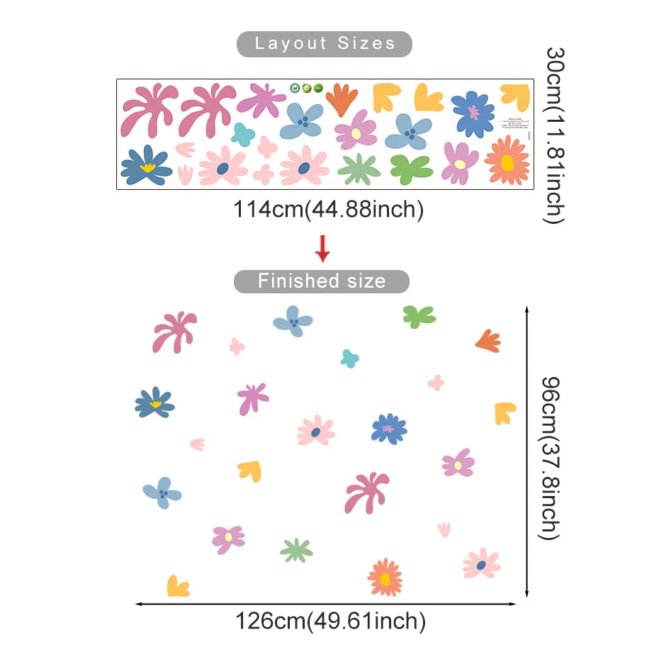 Cute Colorful Vivid Colors Floral Wall Decals - Peel & Stick Removable Wall Stickers for Children's Nursery Room Kids Room Creative DIY Home Decor