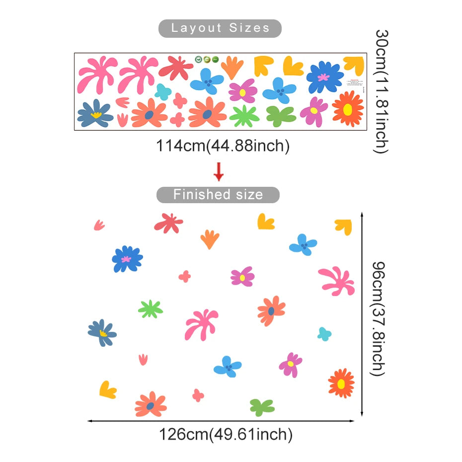 Cute Colorful Vivid Colors Floral Wall Decals - Peel & Stick Removable Wall Stickers for Children's Nursery Room Kids Room Creative DIY Home Decor