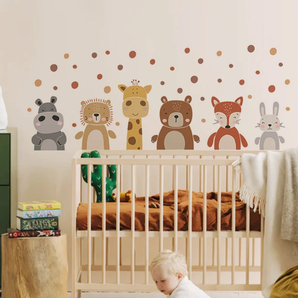 Cute Giraffe Hippo & Woodland Animals Wall Decals – Peel & Stick Wall Stickers for Nursery, Kids’ Room & Kindergarten Decor