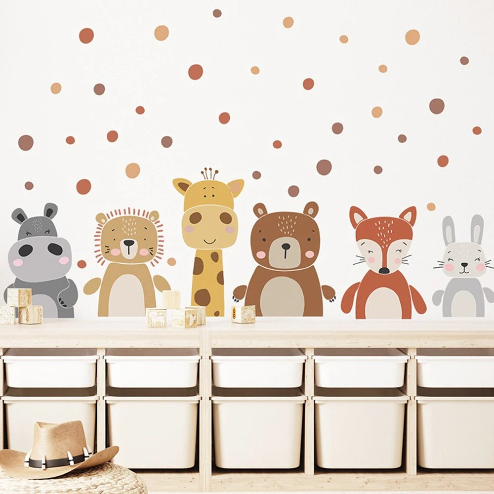 Cute Giraffe Hippo & Woodland Animals Wall Decals – Peel & Stick Wall Stickers for Nursery, Kids’ Room & Kindergarten Decor