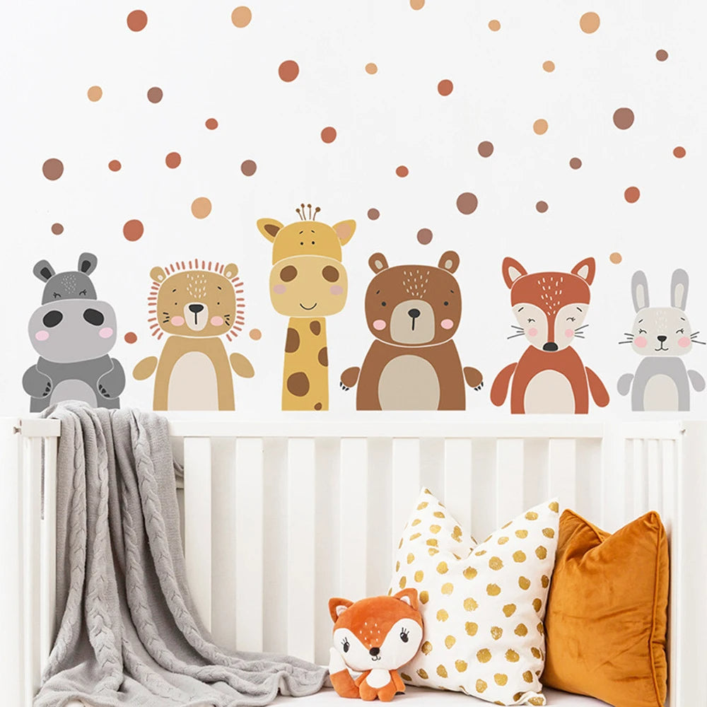 Cute Giraffe Hippo & Woodland Animals Wall Decals – Peel & Stick Wall Stickers for Nursery, Kids’ Room & Kindergarten Decor