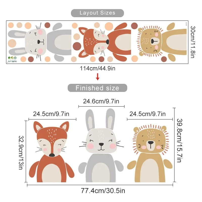 Cute Giraffe Hippo & Woodland Animals Wall Decals – Peel & Stick Wall Stickers for Nursery, Kids’ Room & Kindergarten Decor