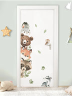 Door with animal stickers on a light gray wall