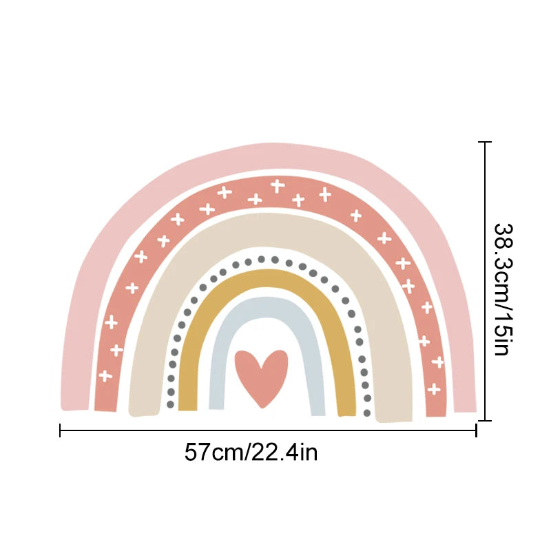 Decorative rainbow with a heart in the center and measurements on a white background