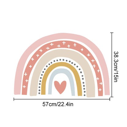 Decorative rainbow with a heart in the center and measurements on a white background