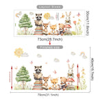 Woodland animal wall stickers with dimensions indicated on a white background