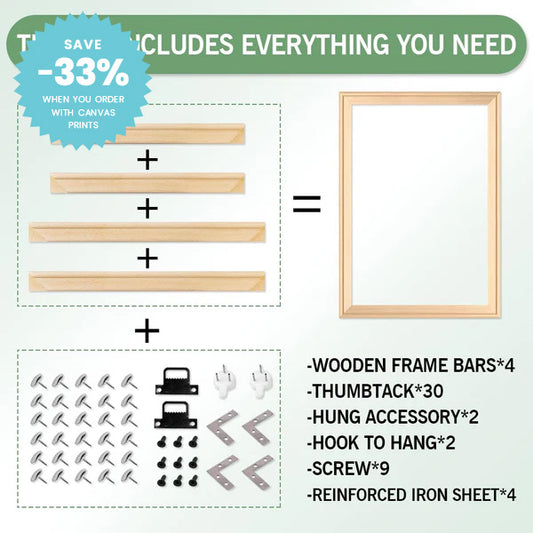 Picture Framing Kit DIY Gallery Mount Wooden Stretcher Bars Pine Wood Picture Frame For Framing Canvas Prints 50x70cm, 60x90cm etc