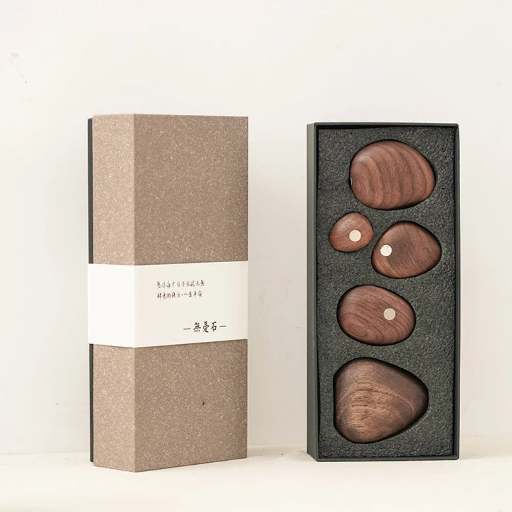 Dark Wooden Zen Balancing Stones Smooth Sculptural Abstract Decor Piece - Modern Accent For Minimalist Living Rooms and Contemporary Interiors