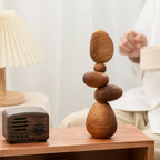Dark Wooden Zen Balancing Stones Smooth Sculptural Abstract Decor Piece - Modern Accent For Minimalist Living Rooms and Contemporary Interiors