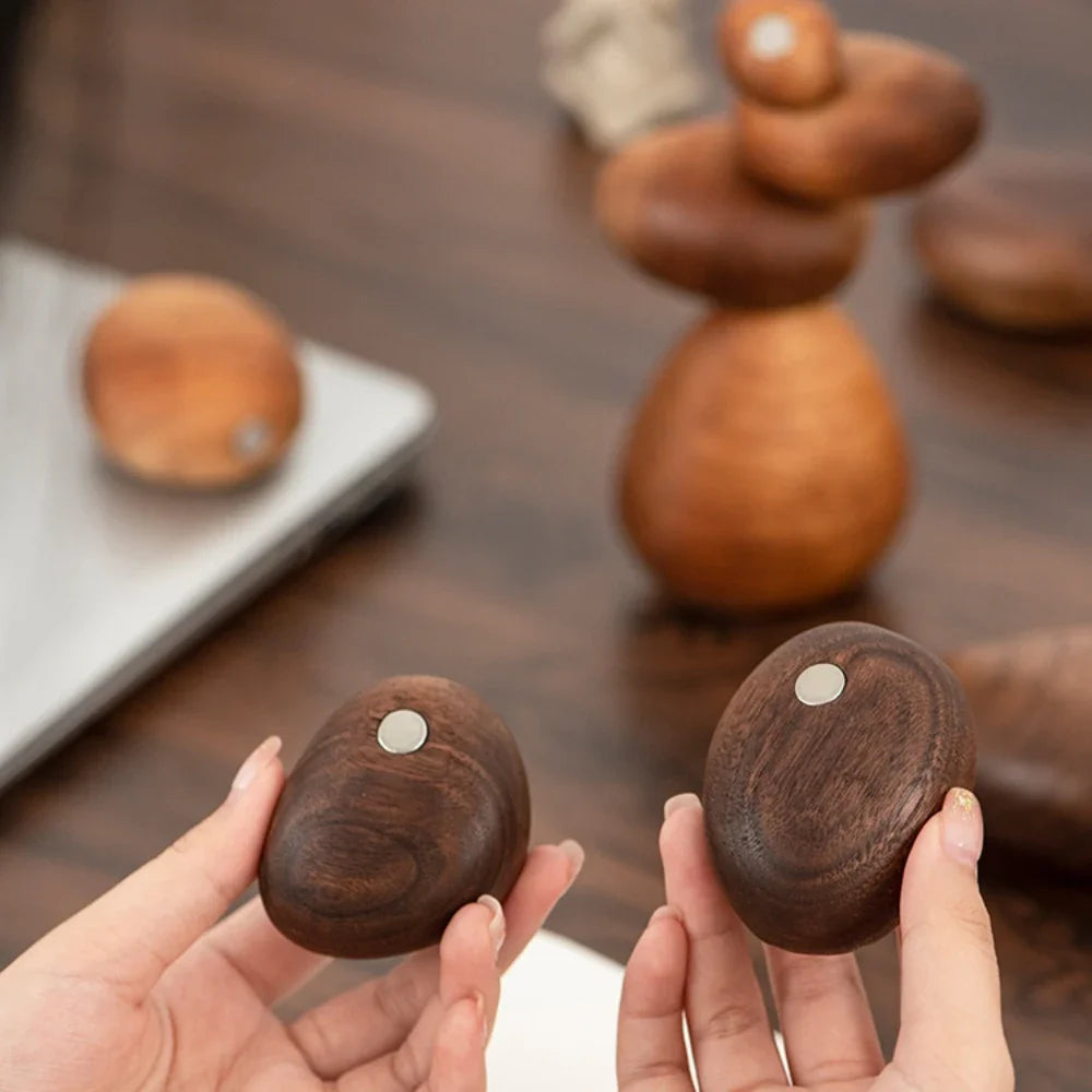 Dark Wooden Zen Balancing Stones Smooth Sculptural Abstract Decor Piece - Modern Accent For Minimalist Living Rooms and Contemporary Interiors