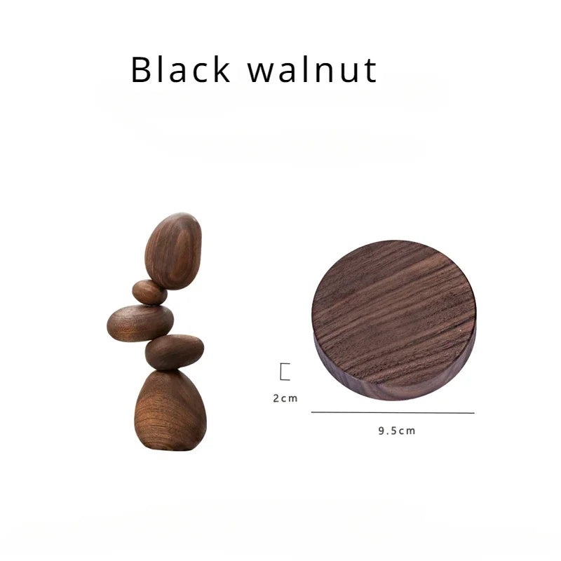 Dark Wooden Zen Balancing Stones Smooth Sculptural Abstract Decor Piece - Modern Accent For Minimalist Living Rooms and Contemporary Interiors