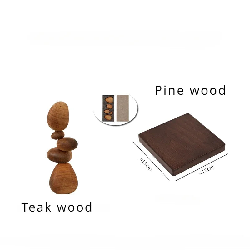 Dark Wooden Zen Balancing Stones Smooth Sculptural Abstract Decor Piece - Modern Accent For Minimalist Living Rooms and Contemporary Interiors