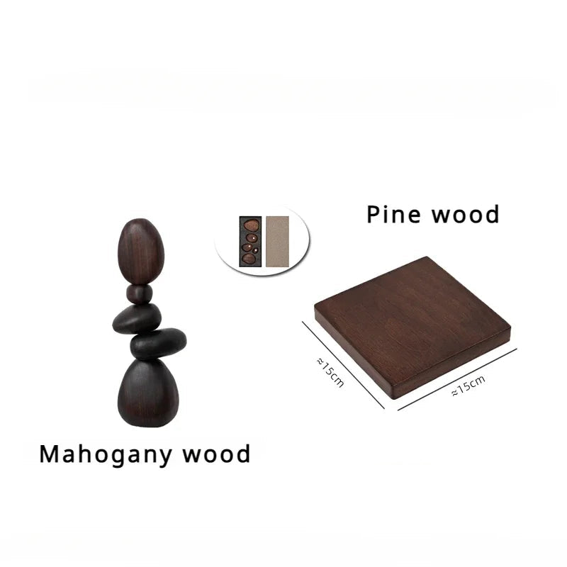 Dark Wooden Zen Balancing Stones Smooth Sculptural Abstract Decor Piece - Modern Accent For Minimalist Living Rooms and Contemporary Interiors