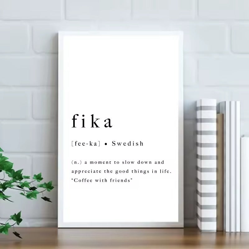 Definition of Fika Swedish Tradition Nordic Wall Art Minimalist Black White Fine Art Canvas Print Modern Pictures For Scandinavian Home Office Interior Decor
