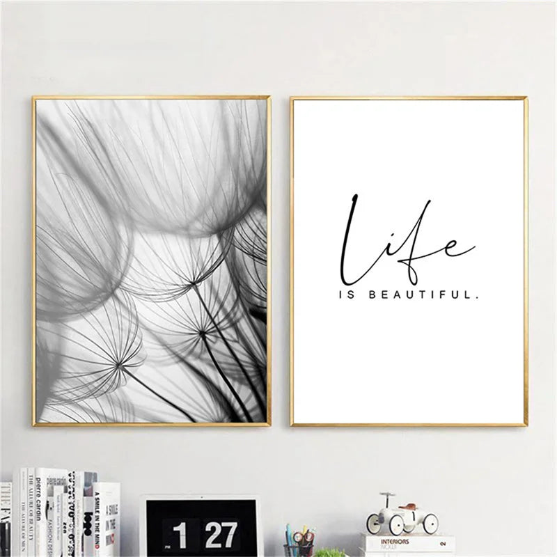 Delicate Dandelions Inspirational Black White Wall Art Fine Art Canvas Prints Lifestyle Pictures Of Calm For Modern Apartment Living Room Bedroom Art Decor
