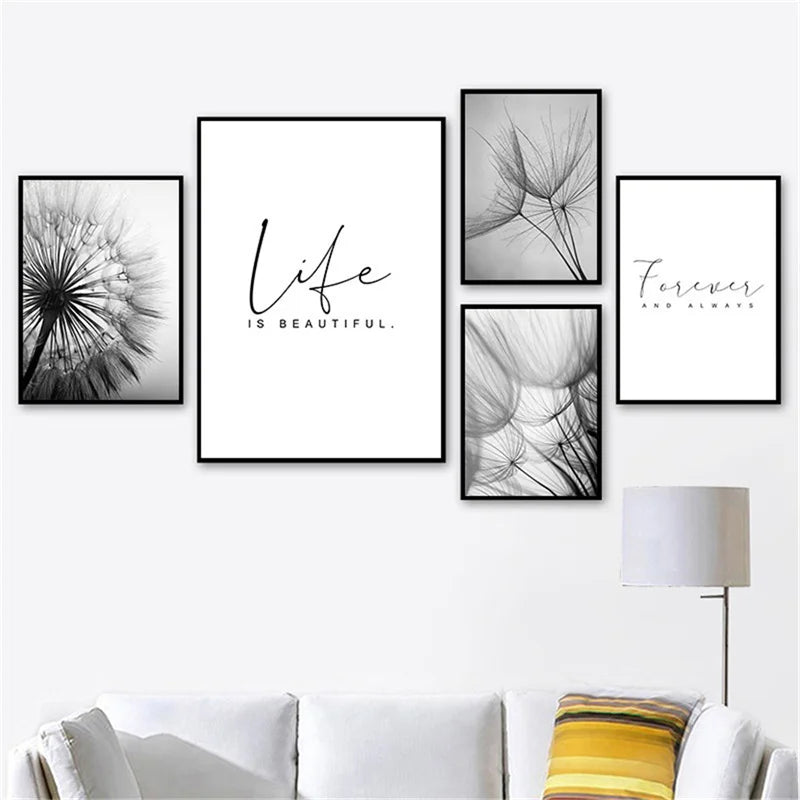 Delicate Dandelions Inspirational Black White Wall Art Fine Art Canvas Prints Lifestyle Pictures Of Calm For Modern Apartment Living Room Bedroom Art Decor 2025