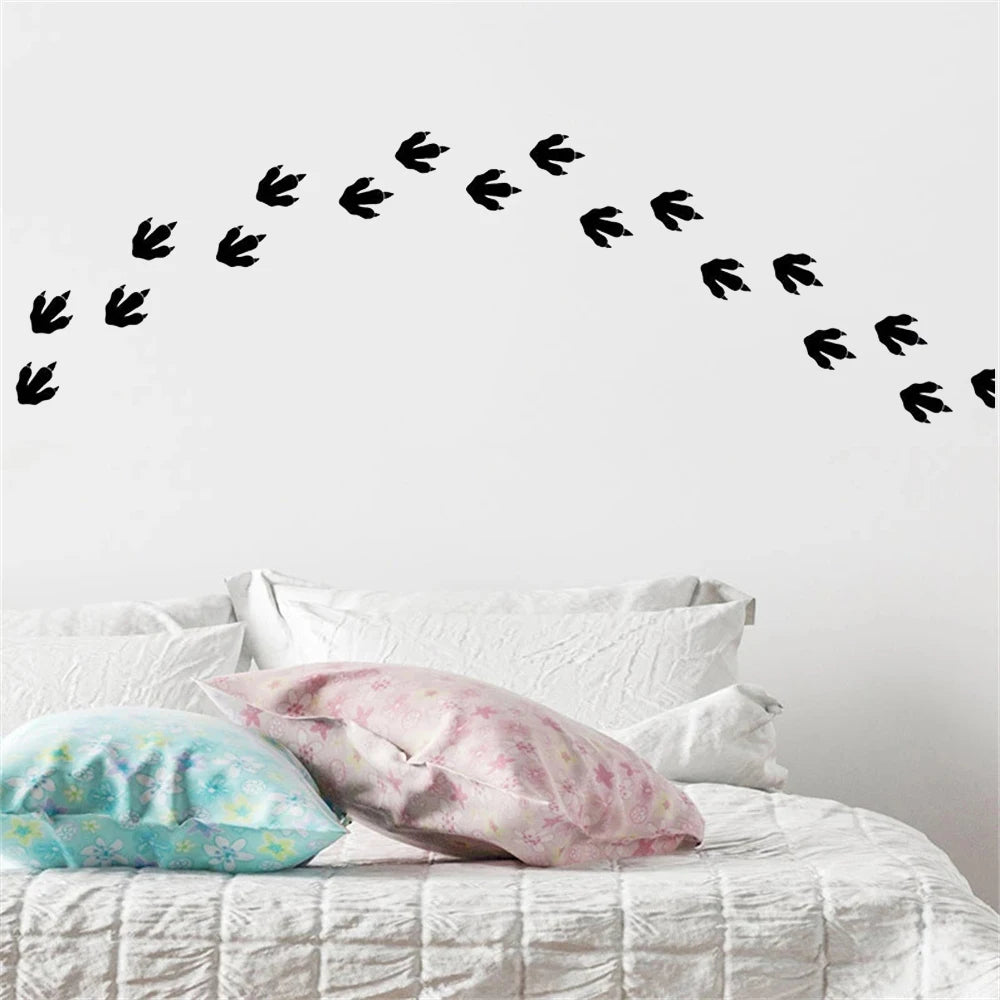 Dino Footprints Wall Decals Set of 27Pcs Vinyl PVC Wall Stickers For Kids Room Removable Peel N Stick Decals For Children's Bedroom Wall Creative DIY Home Decor