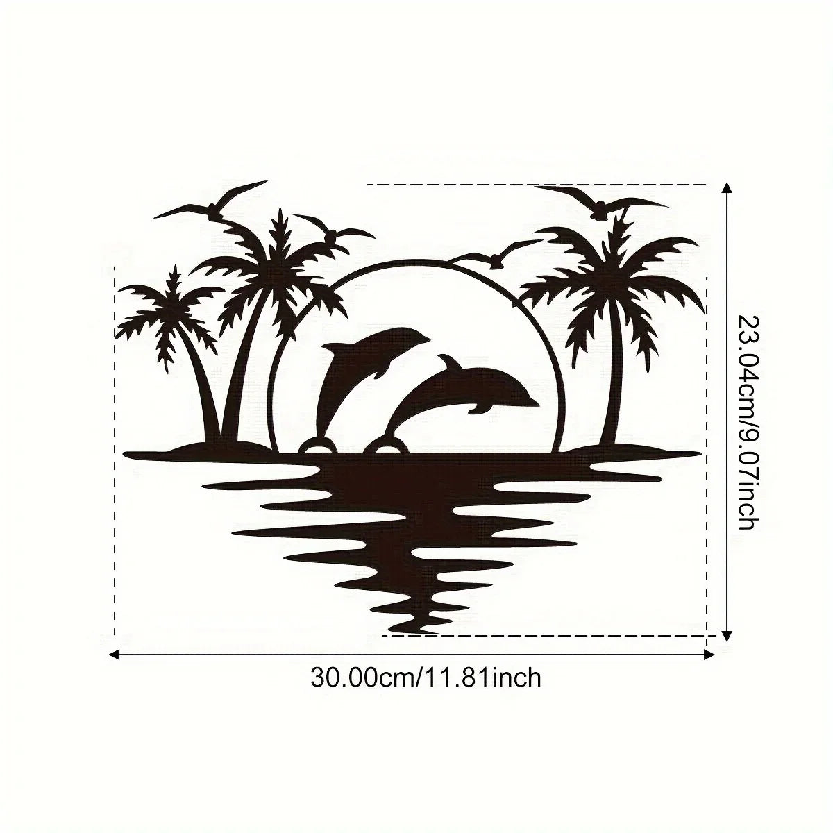Dolphin Sunset Tropical Palm Trees Iron Art Wall Art 3D Metal Sculptured Wall Decoration For Living Room Dining Room Creative Contemporary Nordic Home Decor