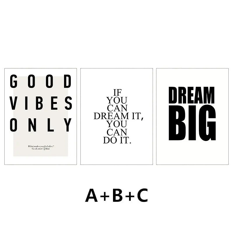 Three motivational posters with text on a white background