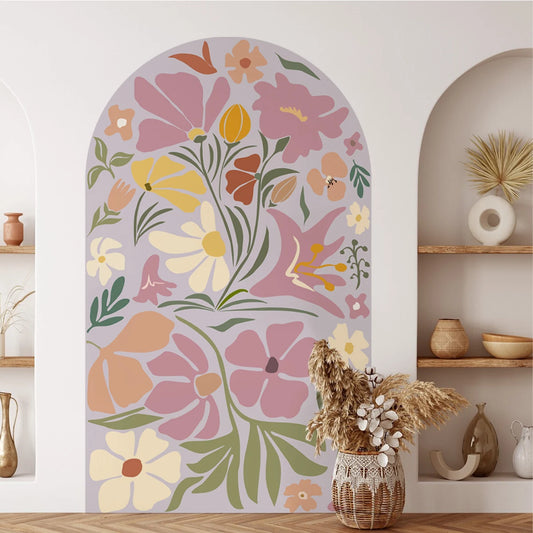 Dreamy Lilac Bloom Arch Wall Mural – Boho Botanical Floral Wall Decal for Serene Bedroom & Creative DIY Living Room Decor