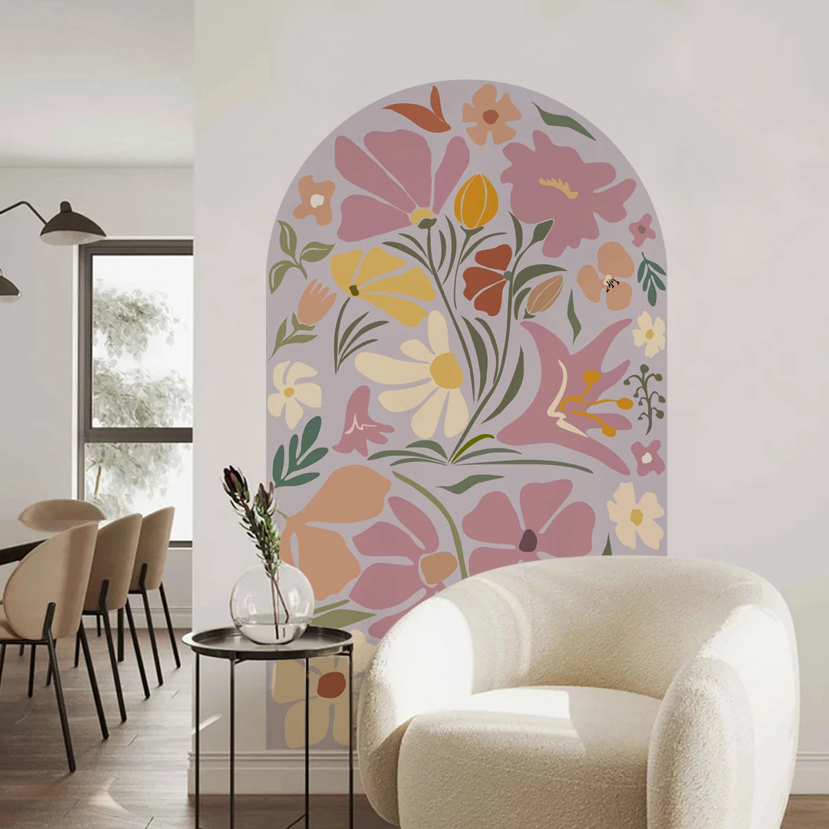 Dreamy Lilac Bloom Arch Wall Mural – Boho Botanical Floral Wall Decal for Serene Bedroom & Creative DIY Living Room Decor