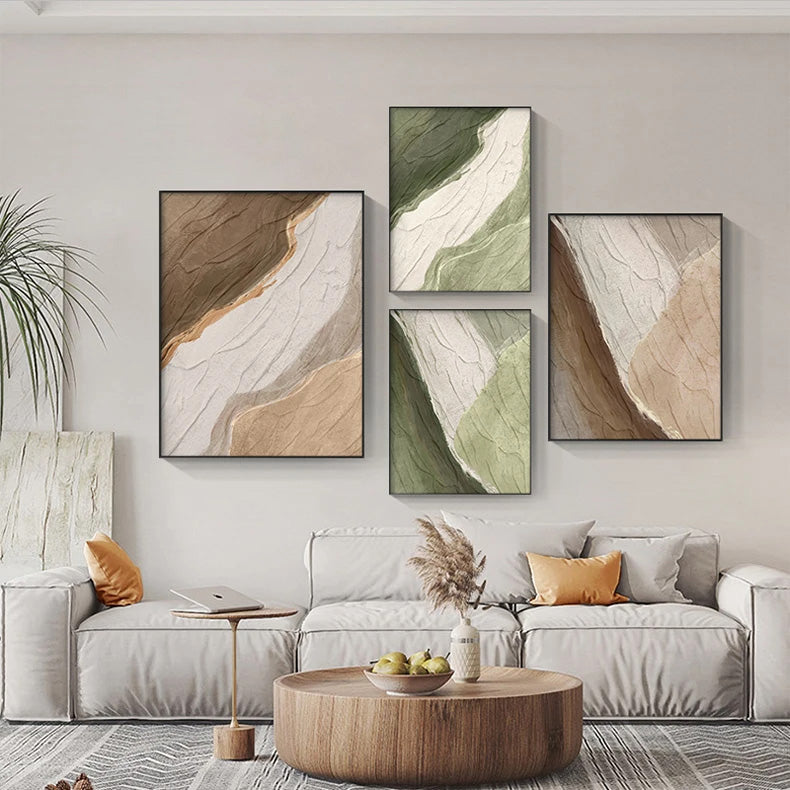 Earthy Colors Abstract Minimalist Green Brown Beige Wall Art Fine Art Canvas Prints Pictures For Modern Apartment Living Room Dining Room