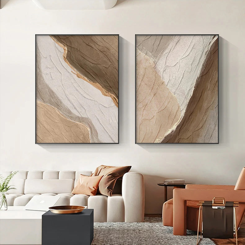 Earthy Colors Abstract Minimalist Green Brown Beige Wall Art Fine Art Canvas Prints Pictures For Modern Apartment Living Room Dining Room