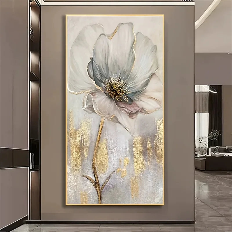 Decorative floral painting on a wall in a modern interior setting