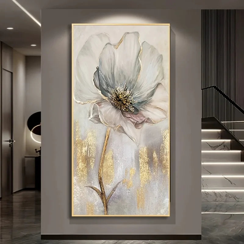 Decorative floral painting on a wall in a modern interior setting