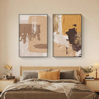 Elegant Earth Tones Abstract Brush Texture Wall Art Fine Art Canvas Prints Triple Harmony of Mustard Yellow, Brown, and Beige – Contemporary Wall Art for Modern Home Decor